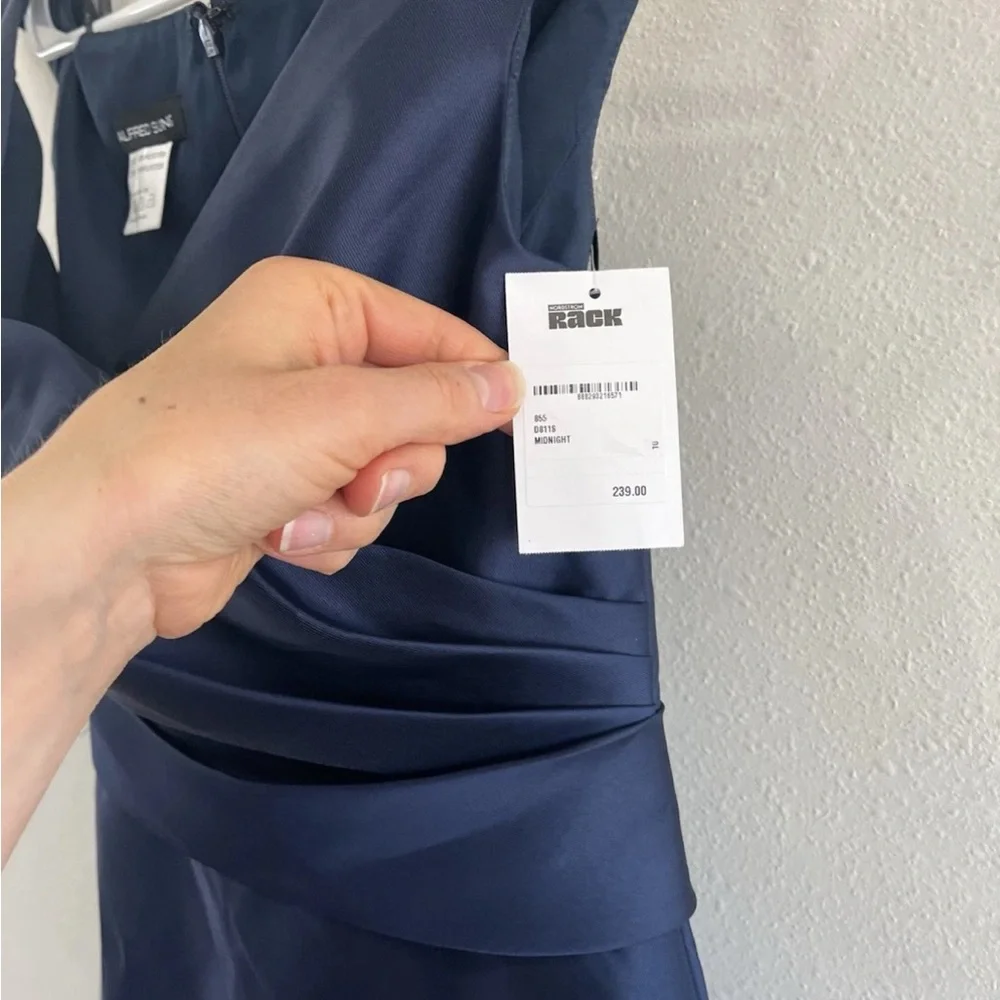 ALFRED SUNG Navy Blue V-Neck Satin Maxi Dress - Picture 6 of 9